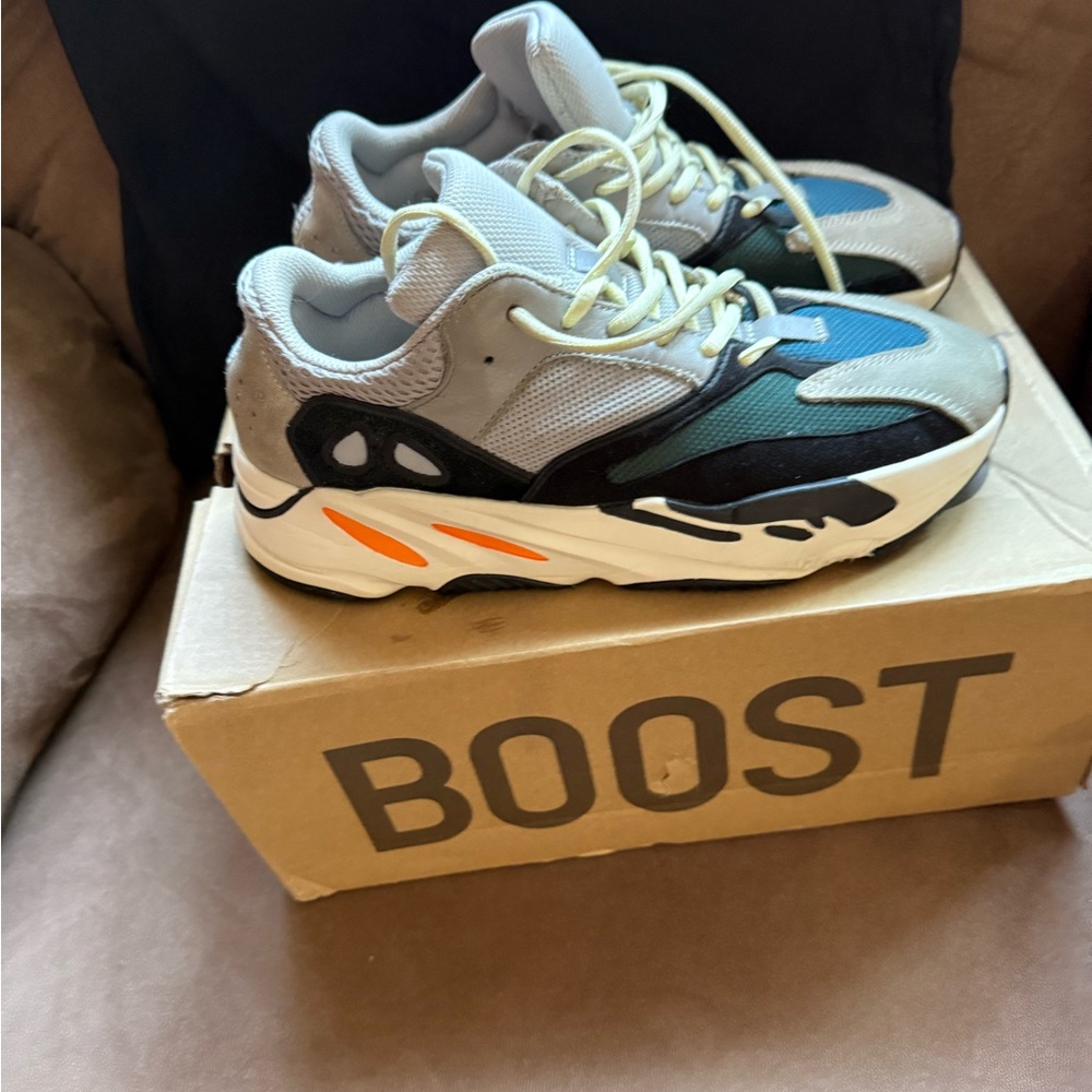 Yeezy Gray and Black Athletic Shoes